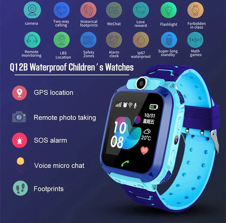 Q12 Kids Smart Watch With Sim Card Call IP67 Waterproof Sos Camera Smartwatch Phone GPS Tracker Watch for Children
