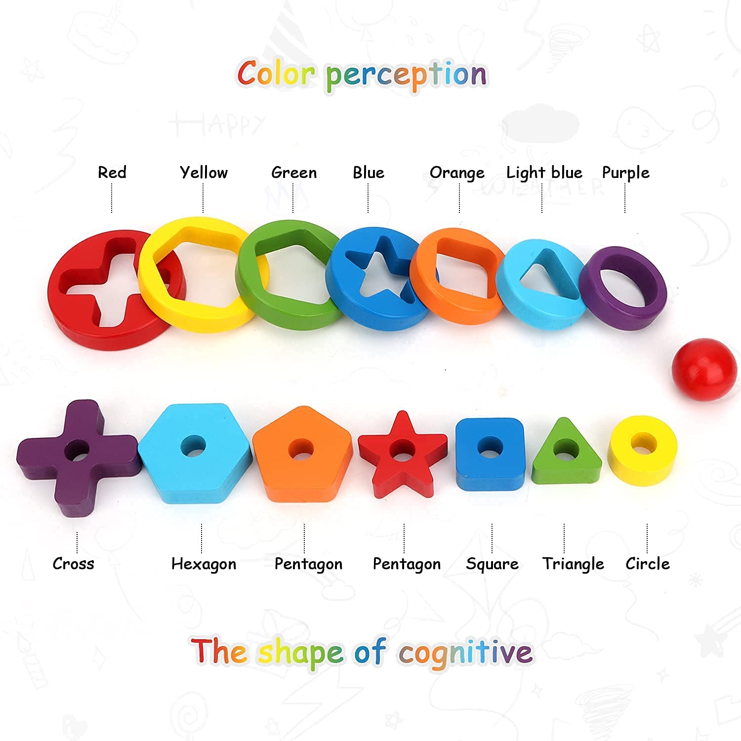 Wooden Rainbow Tower with shapes