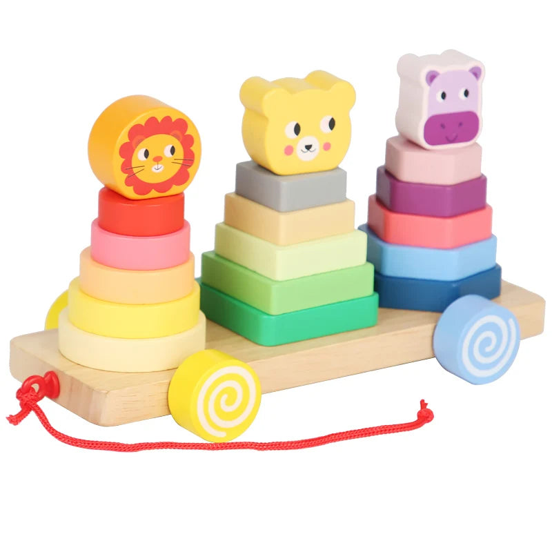 Wooden Montessori 3 in 1 stacker with wheels