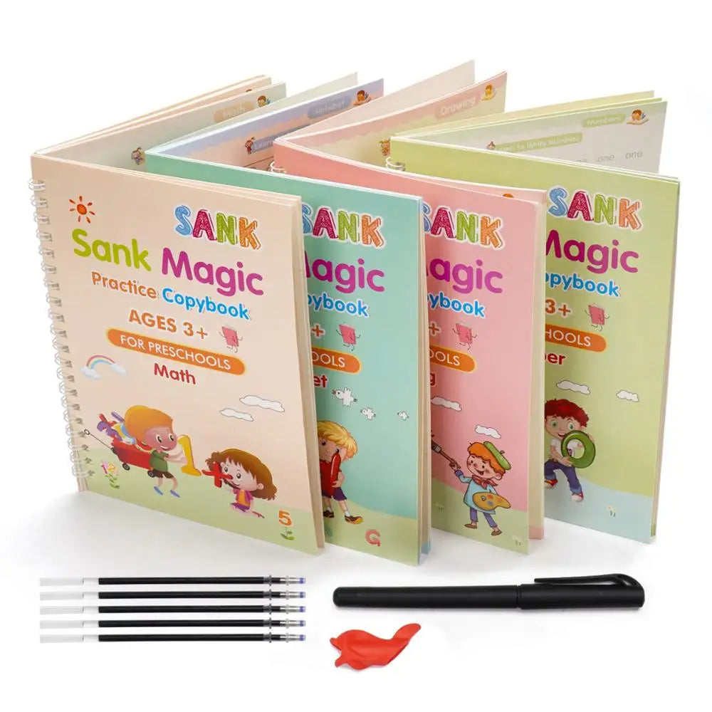 4 pcs set magic re-useable kids magic tracing handwriting books