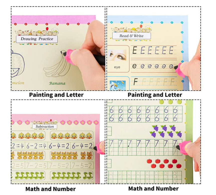 4 pcs set magic re-useable kids magic tracing handwriting books