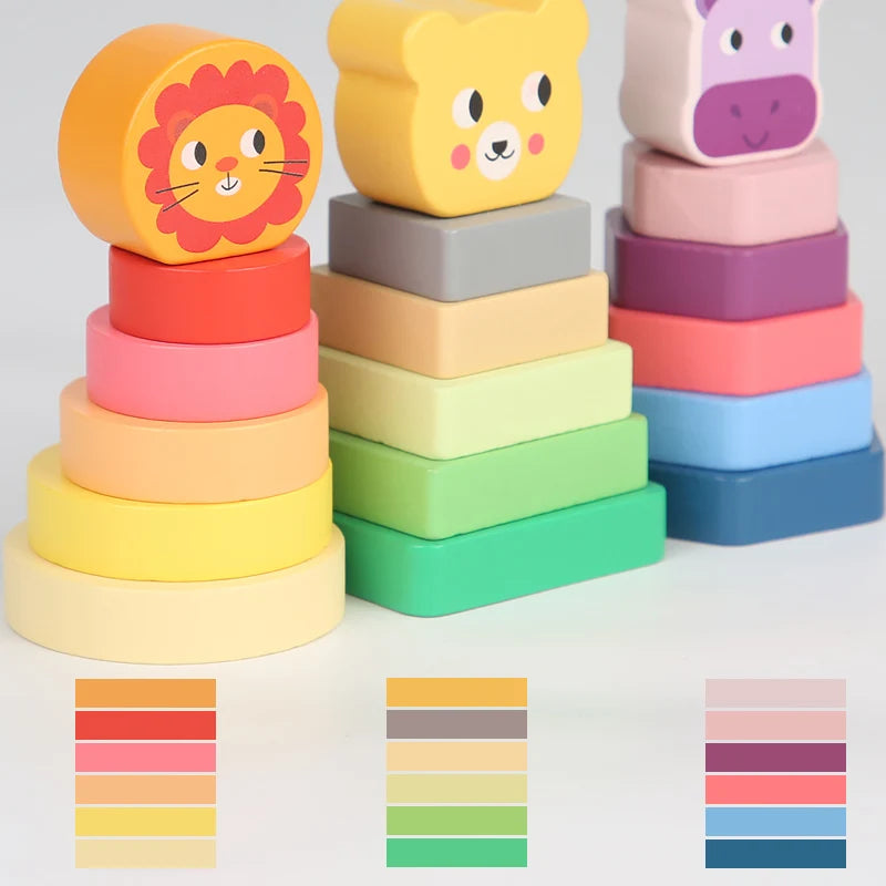Wooden Montessori 3 in 1 stacker with wheels