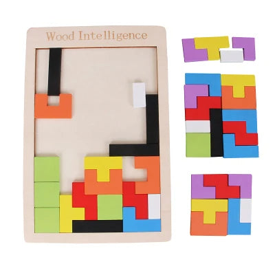 Wooden Colorful Tetris Puzzle