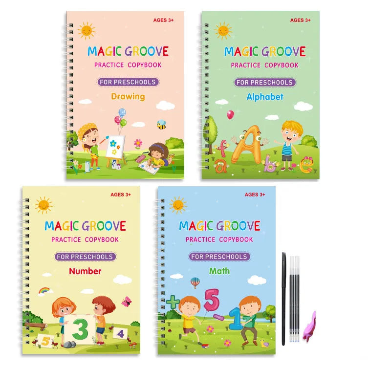 4 pcs set magic re-useable kids magic tracing handwriting books