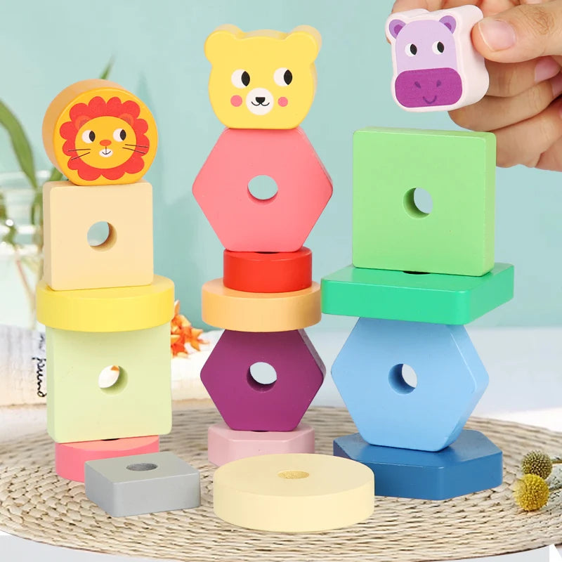 Wooden Montessori 3 in 1 stacker with wheels