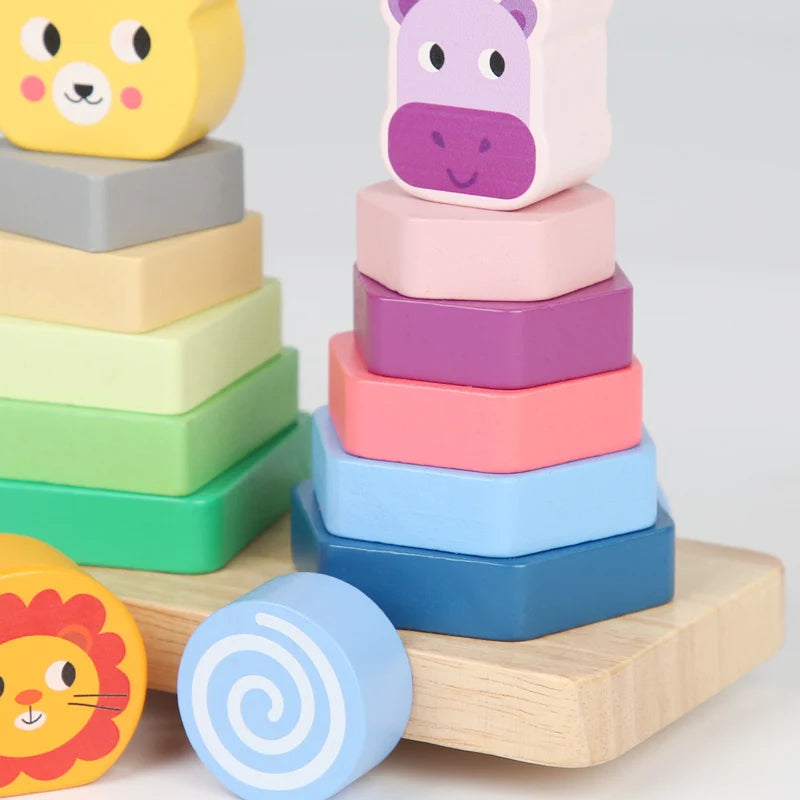 Wooden Montessori 3 in 1 stacker with wheels